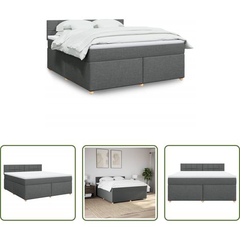 vidaXL Surmatelas - Sommier à lattes de lit avec matelas Gris foncé 180x200cm Tissu (1/5)