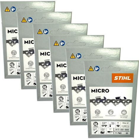 Stihl 6x 1/4" Picco Micro 3 (PM3) Sägekette 30 cm 1/4" P 1,1 mm 65 TG 6 Stück ( 6x 36700000065 ) (1/4)