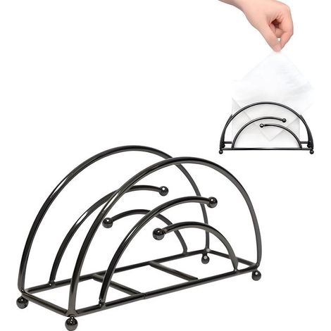 Porte-serviettes vertical en métal – 17 x 5,5 x 9,5 cm – Design demi-cercle – Résistant à l’humidité et durable – Pour salle de bain, café, hôtel et restaurant – Noir brillant (1/5)