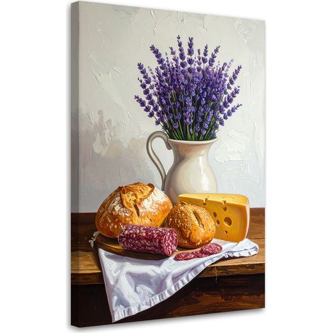 Wandbild für die Küche  Stillleben mit Lavendel und Brötchen 40x60 cm (1/5)