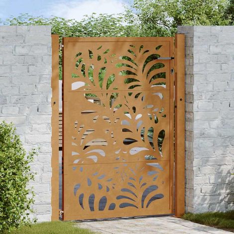 vidaXL Portail de jardin 100x150 cm en acier patiné motif vagues (1/5)