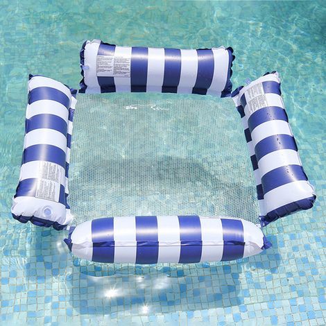 Lit flottant gonflable en PVC avec dossier pliable, drainage flottant et motif rayé – hamac simple