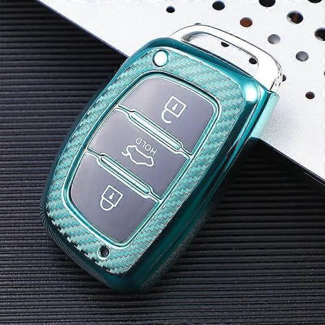 Schutzhülle aus TPU mit Carbonmuster für Autoschlüssel, passend für Hyundai IX35 Avante, Mistra, Elantra, Santa Fe, Tucson und Smart Key – Grün