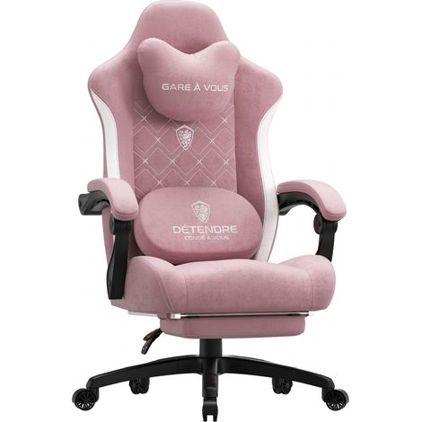 Fauteuil gaming rose massant chauffant, appui-tête, coussin lombaire, inclinable 90-135°, ressorts ensachés (1/5)