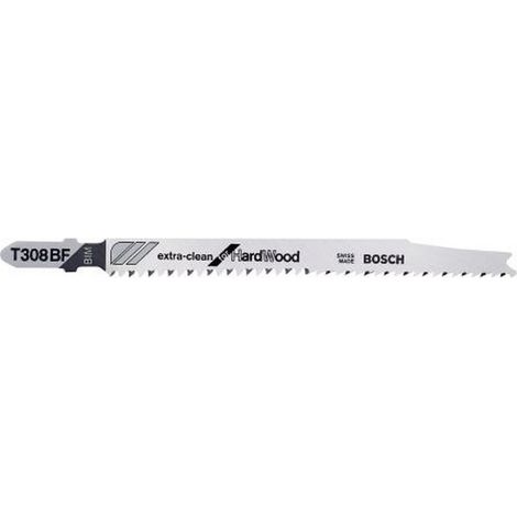 Hoja sierra caladora para madera dura, corte recta fina, ref. Bosch : T 308 BF, calidad de Hoja de sierra BiM, Largo total 117 mm, Paso de dientes : 2,2 XC mm