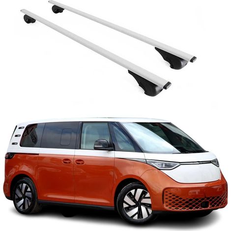 OMAC Dachträger Querträger für VW ID. Buzz 2022-2026 – Abschließbar – Max. 75 kg – 2 Stangen Stahl Silber (1/5)