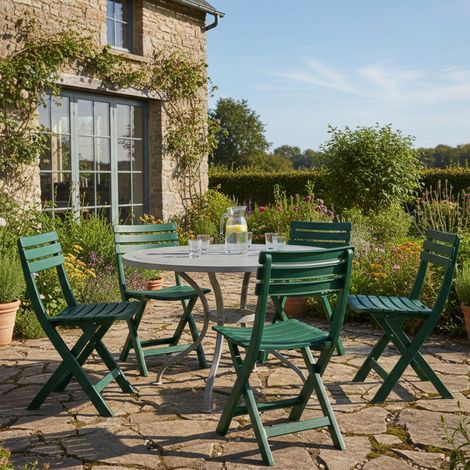 Silla de Exterior Jennie, 4 Sillas, Plegable Made in Italy, Soporta 120 kg, Verde (1/4)