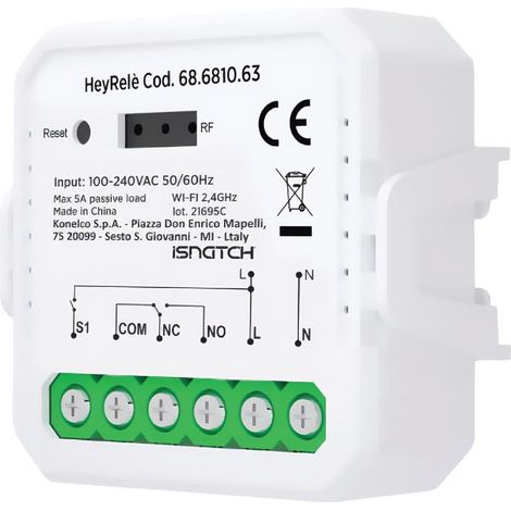 HeySmart Smart WiFi Relaismodul mit potentialfreiem Kontakt NO/NC, Zeitplänen und einstellbarer Schaltzeit per App, geeignet für Unterputzdose oder DIN Schiene, ideal für Tor oder Lichtsteuerung (1/4)