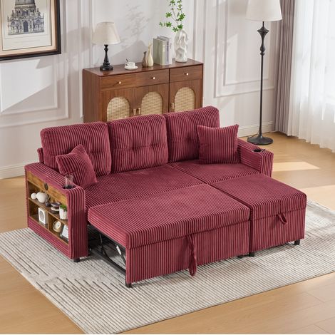 3-Sitzer-Kord-Schlafsofa mit Stauraum, USB-C und LED, bordeaux HAVRYA (1/5)