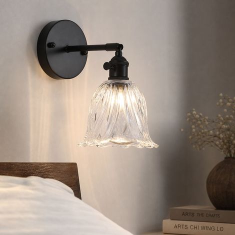 Applique murale rétro verre épais interrupteur intégré réglable E27 fer aluminium pour chambre salon (1/5)