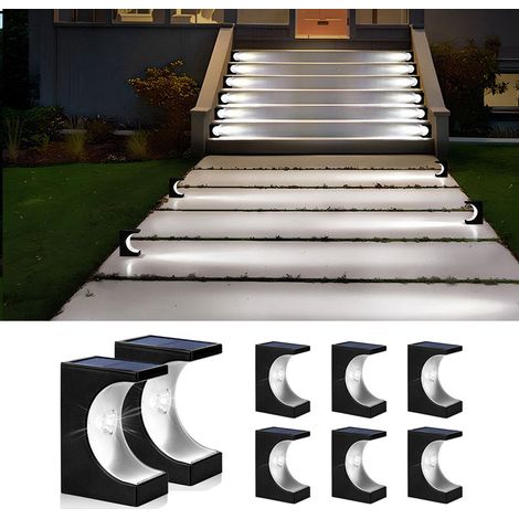 8 pcs d'escalier solaire extérieur, éclairage étanche à pont, lumières LED auto / éteintes, lumière blanche (1/5)