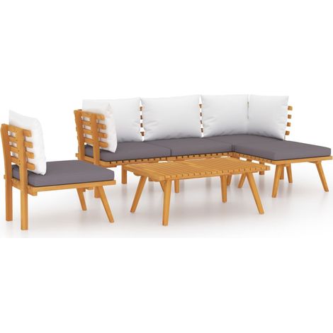 Salon de jardin 6 pcs Contemporain, Ensemble repas de jardin, avec coussins Bois d'acacia solide OIB6852E (1/5)