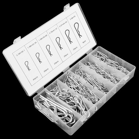 150-teiliges Sortiment an Splinten (R-Größe) für Traktoren, inklusive 6 verschiedenen Größen und Kunststoffbox (1/5)