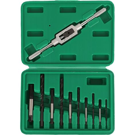 11-teiliges Set zum Entfernen abgebrochener Schrauben: Bohrer, Schraubenausdreher, Gewindebohrer, Schraubendreher.