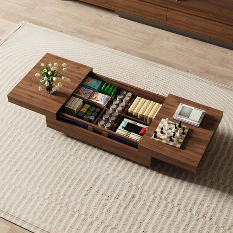 Ausziehbarer Couchtisch Nussbaum 120-208 cm, mit verstecktem Stauraum, rechteckig
