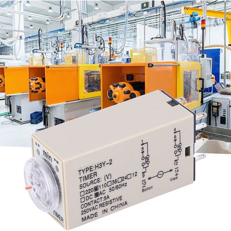 Relais temporisé H3Y-2 avec temporisation à l'enclenchement de 0 à 3 minutes, 8 pôles, 24 V, 110 V, 220 V CA (1/5)