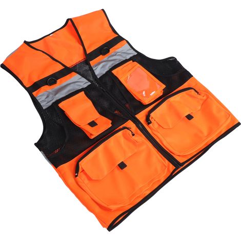 Gilet de sécurité réfléchissant en maille respirante haute visibilité avec poches pour l'hygiène, le cyclisme, les chantiers routiers, rouge fluorescent, taille M (1/5)