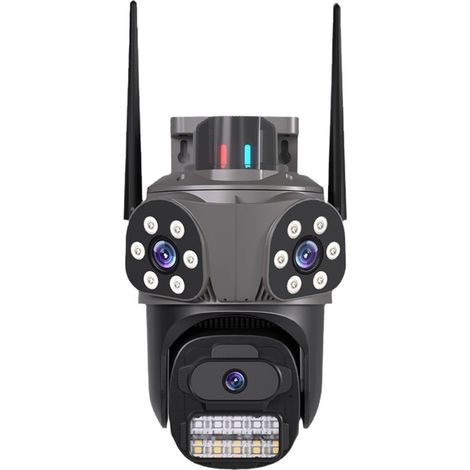 Caméra de surveillance triple objectif WiFi 1MP 64 GB vision nocturne couleur voyant d’alerte double antenne (1/5)