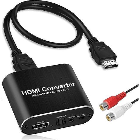Extracteur audio HDMI 4K à 60 Hz, équipé d'un câble HDMI de 1,2 mètre, d'une interface optique SPDIF et d'une sortie audio stéréo AUX 3,5 mm. (Version publicitaire du convertisseur audio HDMI) (1/5)