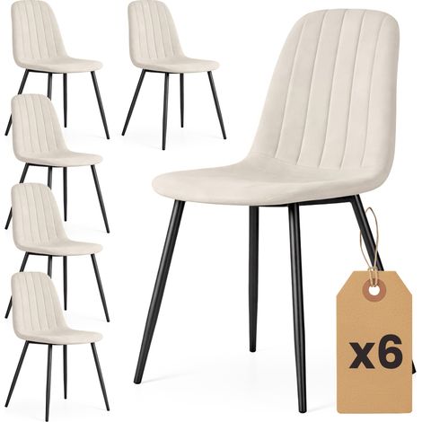 6er Set Samt-Polsterstühle, gesteppt LUMO Beige mit schwarzen Beinen (1/5)