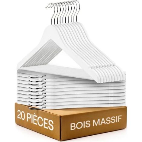 Bardusch - TCJMAY SARL-Lot 20 cintres bois blanc, barre pantalon, crochet 360° (1/4)