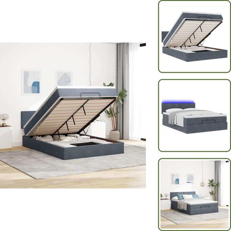 Estructura de cama - vidaXL Estructura cama otomana colchón terciopelo gris oscuro - Cama con luz LED