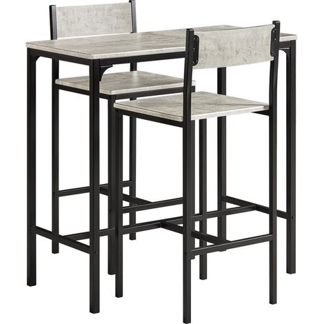 Sobuy – Table haute de cuisine 87 cm avec 2 tabourets – Meuble bar compact en bois MDF et métal – Style industriel pour petit espace – OGT03HG