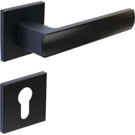 Bolzano Door Handle Set for Profile Cylinders Modern Door Plate with Handles, Door Handle Trim for Bedroom Doors Matte Black (1/5)