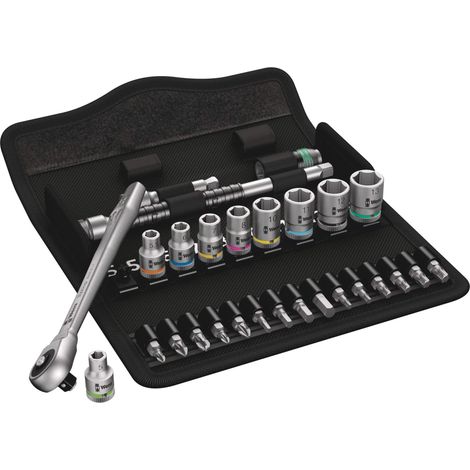 Wera, 8100 SA 7 Kit con cricchetto Zyklop Metal con passante quadro attaco da 1/4", metrico, 28 pezzi (1/5)