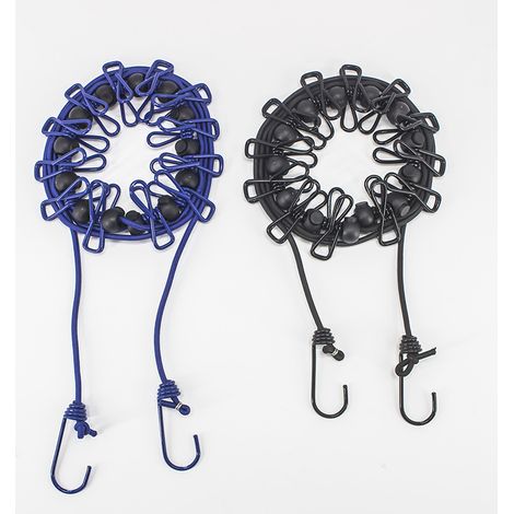 2 pièces Corde à Linge,Portable élastique Ajustable Rétractable Corde à Linge extérieure de Camping avec 12 Clips et Boucles de Positionnement,pour Les Voyages en plein Camping interieur noir + violet (1/5)