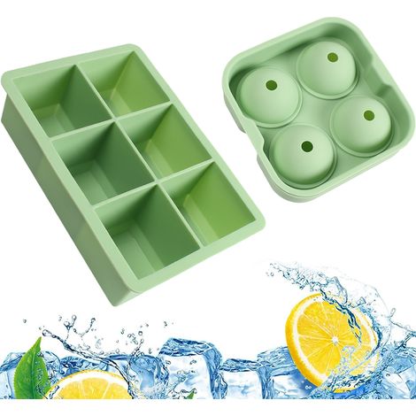 2 Moules à glaçons, grands cubes et sphères, silicone flexible, empilables, pour whisky, cocktails, bar, maison (1/5)