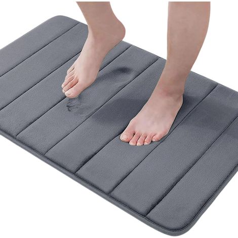 Tapis de bain en mousse à mémoire de forme de 1,5 cm d'épaisseur, 40,6 x 61 cm, doux, absorbant et antidérapant, gris foncé. (1/5)