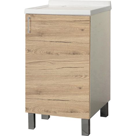 Mobile Lavatoio 50x50 cm in legno Rovere Naturale a 1 anta vasca in metacrilato (1/3)