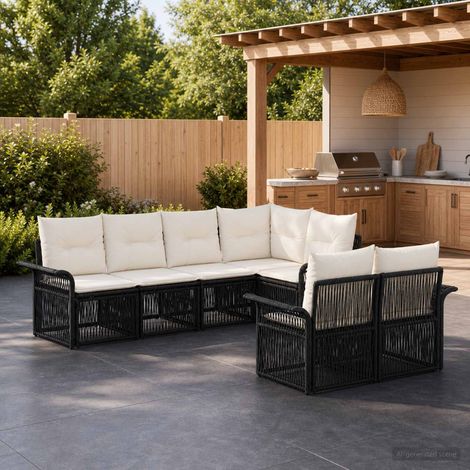 vidaXL Ensemble de canapé de jardin 7 pc 7-Nombre de places Noir (1/5)