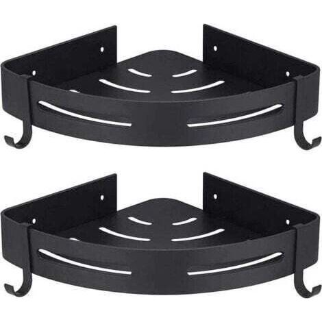 Support de douche d'angle sans perçage, lot de 2, avec crochets, noir, rangement de salle de bain, accessoires de salle de bain, porte-savon, support de douche, sans perçage-ARCAN (1/4)