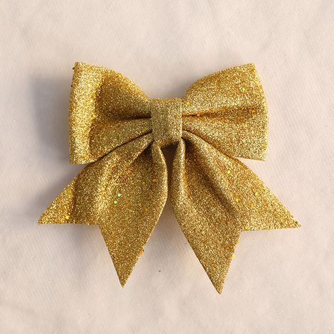 10 Stück Glitzer-Weihnachtsschleifen, kleine Weihnachtsschleifen, Glitzerschleifen für Weihnachtskränze, Girlanden, Baumschmuck, Gold, 12 x 15 cm