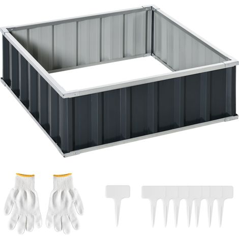 Letto per Orto Fioriera Rialzato 90x90x30 cm in Acciaio Grigio Scuro (1/5)