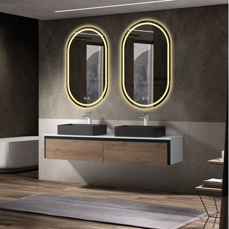 Specchio bagno LED ovale senza cornice 60 x 90 cm antiappannamento touch HAVRYA (1/5)