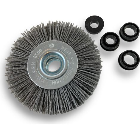 Brosse circulaire NYLON Abrasif Ø 125 mm Epaisseur 2 rangs Carbure de silicium Grain 80 Alésage 16 mm Touret meuleuse ponceuse Brossage décapage polissage dérouillage Kibros 234127KR80 (1/5)