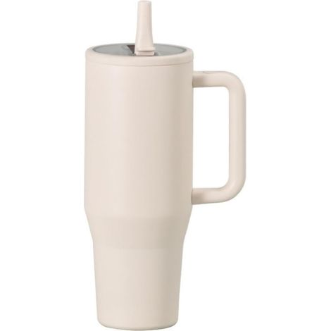 Gobelet à paille de 1200 ml avec bouchon à rabat avec poignée pour porte-gobelet de voiture, tasse à eau anti-fuite en acier inoxydable 304 – Bouteille d'eau de voyage... (Lvory)