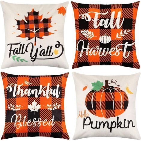 Taie d'oreiller en lin avec coussin décoratif mignon 45,7 x 45,7 cm, coussin décoratif de Thanksgiving (1/5)