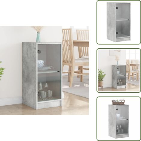 Armoire latérale avec portes en verre gris béton 35x37x75,5 cm - Meuble De Rangement - Buffet - Armoire Laterale - Meuble Design - Armoire Vitrine (1/5)