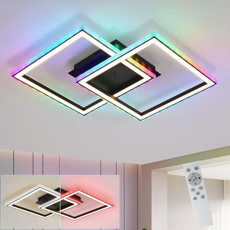 GBLY Deckenlampe LED Deckenleuchte Schlafzimmer - 35W Wohnzimmerlampe Schwarz Modern Schlafzimmerlampe Dimmbar mit Fernbedienung RGB Farbwechsel Wohnzimmer Deckenbeleuchtung Geometrisch für Flur