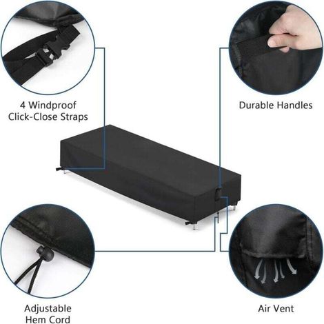 Housse de Protection pour Chaise Longue de Jardin, Anti UV et Intempéries, Housse Transat Extérieur Imperméable 210x75x30cm