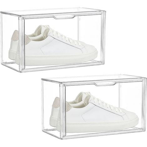 Scatole Porta Scarpe Trasparenti Impilabili con Chiusura Magnetica 2 pezzi