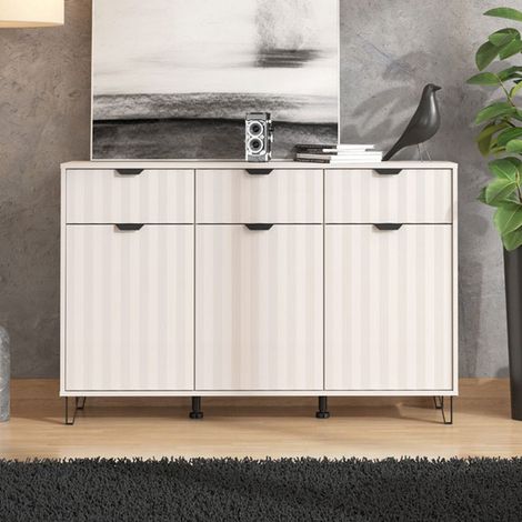 Credenza Paglieta, Alacena 3 Estantes, 3 Cajones, 6 Compartimentos, 138x40x90.5h cm Blanco Crema (1/5)