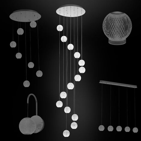 Hexim Light Pendelleuchte LED 4000K Hängeleuchte bis 2m Wandleuchte Deckenleuchte Lampen Diamant: Chrome, Pendelleuchte Rund (14 Flammig) (1/4)
