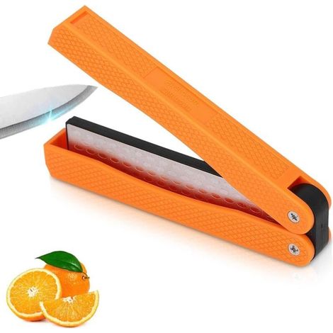 Affûteur de couteaux, affûteur de couteaux portable à diamant, affûteur de couteaux pliable double face pour une utilisation en extérieur et au jardin (orange) (1/4)