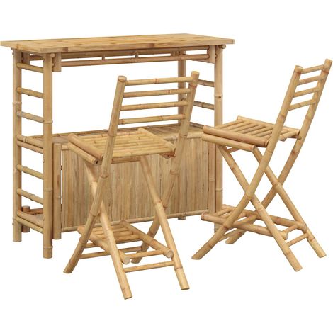 Table de bar et tabourets d'extérieur 3 pc Naturel Bambou vidaXL (1/5)