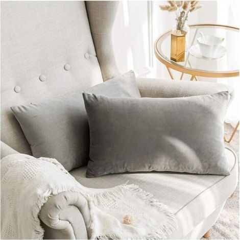 Housse De Coussin - Velours - 45 X 45 Cm - Gris - Pour Canapé Salon Chambre - 2 Pièces (1/5)